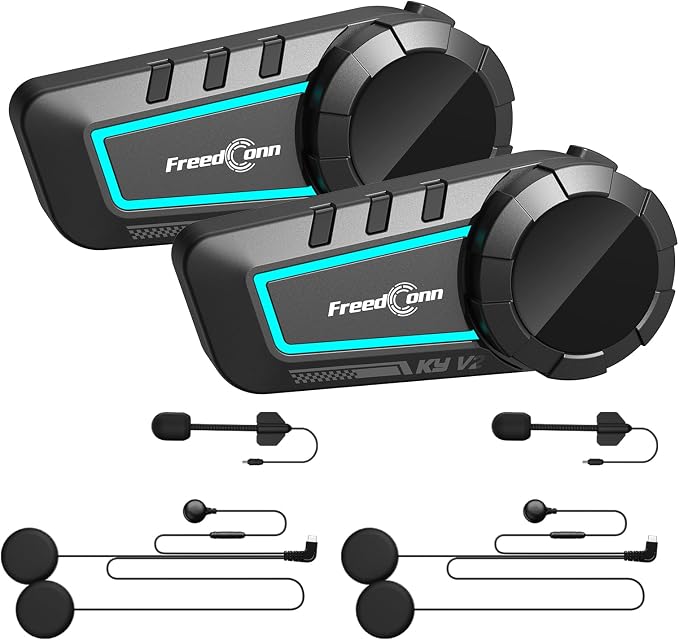 FreedConn KY V2 Motorcycle Bluetooth 6.0 Headset, Helmet Intercom Communication Systems with IP65 Waterproof, ENC Noise Cancellation, 2 Riders 500m, 2 Pack