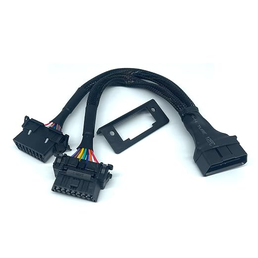 JUTA OBD2 Splitter Extension Cable Adapter 1 Male and 2 Females Extension 16PIN OBD-II J1962 Y Diagnostic Connector with Mounting Bracket - [1ft/33cm, 1-Pack]