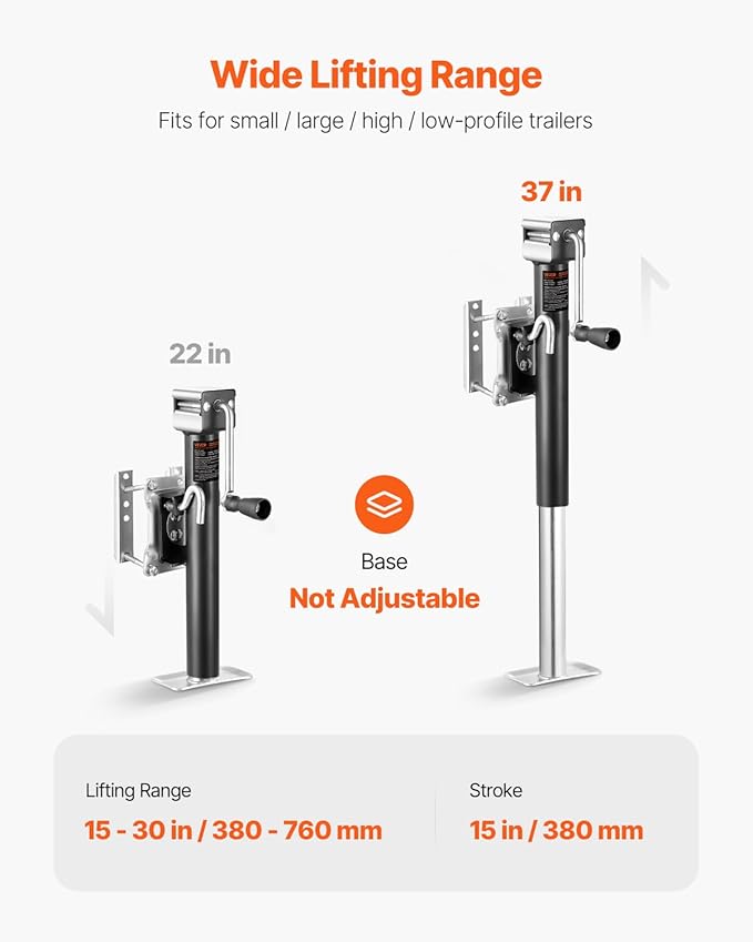 VEVOR Trailer Jack, 2500 lbs Dynamic Load Capacity, Heavy Duty Swivel Bolt-on Trailer Jack with Ergonomic Handle, 15-inch Vertical Travel, Suitable for RV, Horse, Utility, Camping and Yacht Trailers