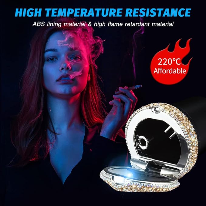 eing Car Ashtray Portable Bling Cigarette Smokeless Cylinder Cup Holder with Blue LED Light Indicator and 2 Replacement Batteries,Car Accessories for Women,Ideal for Car,Home and Office,1-Pack Gold