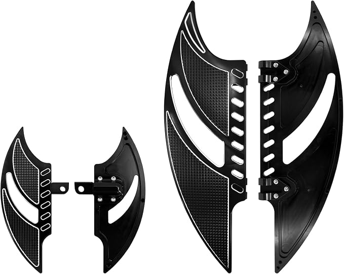 Motorcycle Floorboards CNC Tomahawk Footboards Footpegs Fit for Harley Touring Electra Glide Street Glide Road Glide Softail Dyna (F+R Floorboards Set (Black))