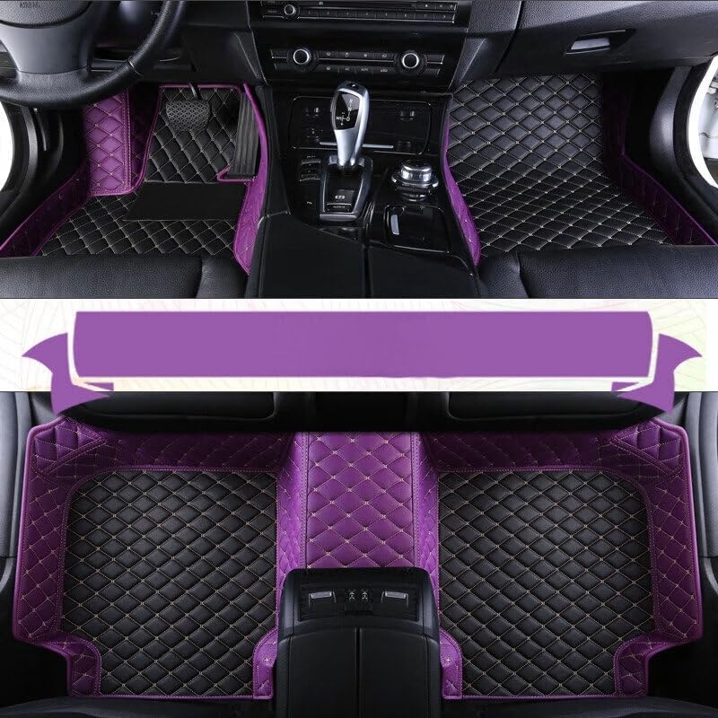 Custom Artificial Leather Waterproof All-Weather Car Floor Mats Fit for 99% Sedan SUV Sports Car Vehicle Car Mat (Purple Black Beige)