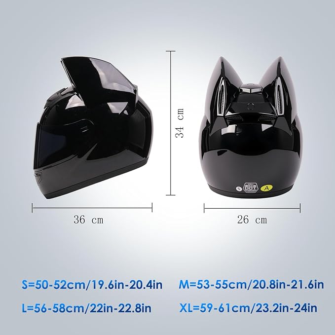 Bluetooth Motorcycle Cat Ear Helmets ,Men Women Moped Scooter Dirtbike ATV Full Face Motorbike Adult Helmet DOT Approved, Built-in Dual Speaker with Microphone