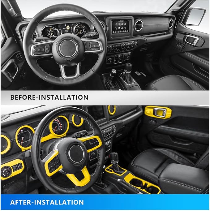 Barong for Jeep Wrangler JL JLU Gladiator JT 2018-2023 Accessories Interior Decoration Steering Wheel Gear Cup Holder Door Panel AC Air Vent Reading Light Cover 23PCS Full Set (Yellow)