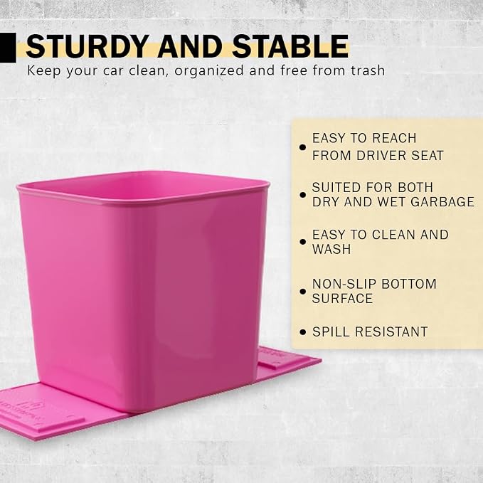 Pink Car Trash Can plus Trash bag bundle – Leakproof, w/Stability Flap, Anti-Slip Base, Portable + 6 Extra Trash Bag Roll (120pcs Total) – Black, Large – For Cars, SUV, & Trucks