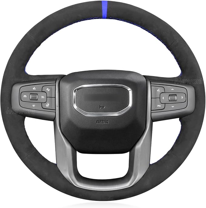 MEWANT Hand Stitch Car Steering Wheel Protector Wrap Cover for GMC Sierra 1500 2019-2023 / Sierra 1500 Limited 2022 / Sierra 2500 2020-2024 / Sierra 3500 2020-2024 / Yukon (XL) 2021-2023 Accessories