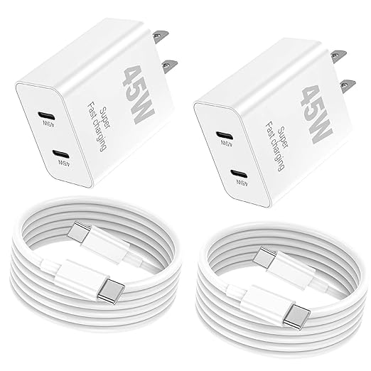 45W iPhone 17 16 15 Charger Fast Charging, 2-Pack Dual Port USB C Wall Charger Block with 2-Pack 6ft 60W Type C to USB C Cable, PD Fast Charger for iPhone 17 Pro Max/17 Air/16/15, iPad Pro