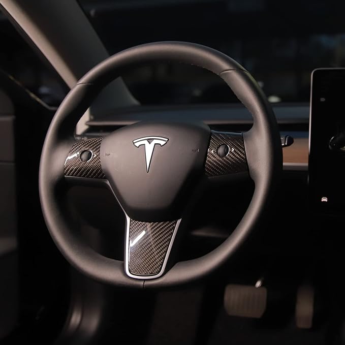 TPARTS Real Carbon Fiber Steering Wheel Cover for Tesla Model3 ModelY 2018-2023 Interior Modification Auto Steering Wheel Accessories (Glossy Black)