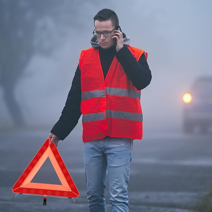 Kanayu Warning Safety Triangles for Vehicles Foldable Roadside Emergency Kit Emergency Reflective Triangles with Base and Carrying Case for Cars Trucks Breakdown(24 Pack)
