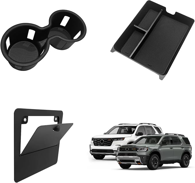 Muslogy Center Console Organizer & Cup Holder Insert & Magnet Armrest Hidden Storage Compartment Compatible with 2023-2026 Honda Pilot/2024-2026 Passport Center Console Inserts Interior 3PCS Set
