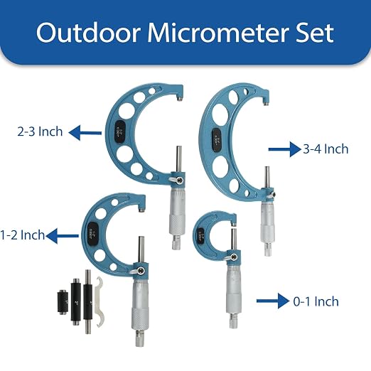 WFLNHB 4Pcs 0-4 Inch 0.0001 Inch Outdoor Micrometer Set Accuracy Carbide for Accuracy Measurement Work