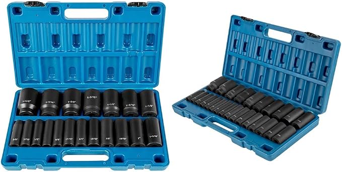 VEVOR Impact Socket Set 1/2 Inches 19 Piece, Deep Socket, 6-Point Sockets, Rugged Construction & Impact Socket Set, 26pcs x 1/2inch Metric 10mm-36mm Impact Sockets, 6-Point Deep Socket Rugged