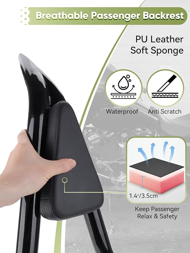 28" Motorcycle Backrest Sissy Bar Rear Passenger Backrest with Pad Locked Rotary Docking Latches Clips Keys Fit for Harley Touring Road King Road Glide Street Glide Electra Glide 2009-2025