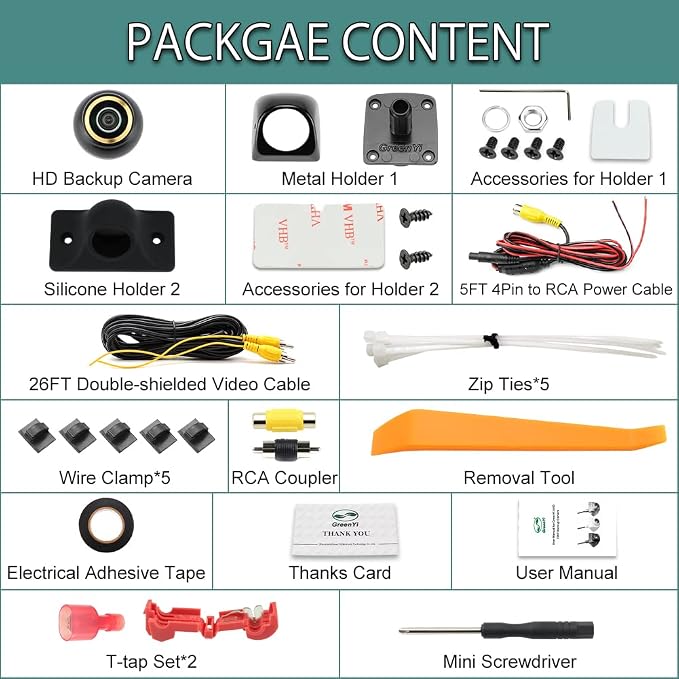GreenYi AHD Monitor Camera Set, 800x480 HD TFT Monitor + Universal 720P Rear Front Side View Camera