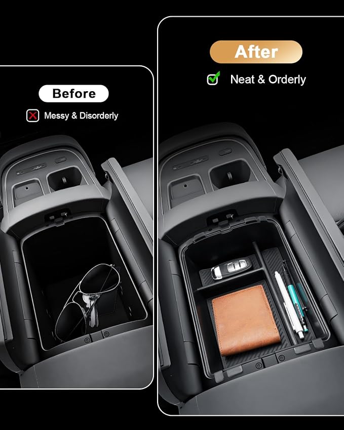 Center Console Set For 2026 Hyundai Palisade - 3 Pcs Double-Layer Armrest Box Organizer + Lower Console Tray + Cup Holder Wireless Charging Cover For 2026 Palisade Hybrid - Only Fit Calligraphy Trim