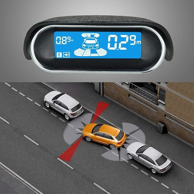 Reversing Radar, Dual-core Front and Rear LCD Display Car Vehicle Reverse Backup Radar System with Parking Sensors.(8 Sensors, Black)