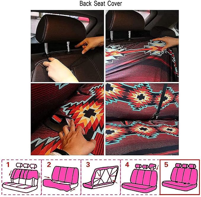 Retro Orchid Floral Print 13 Pcs Seat Covers Full Set Vintage Lotus Flower Painting Non Slip and Soft Headrest Cover Car Cup Pad Fit for Car,Truck,Van,SUV