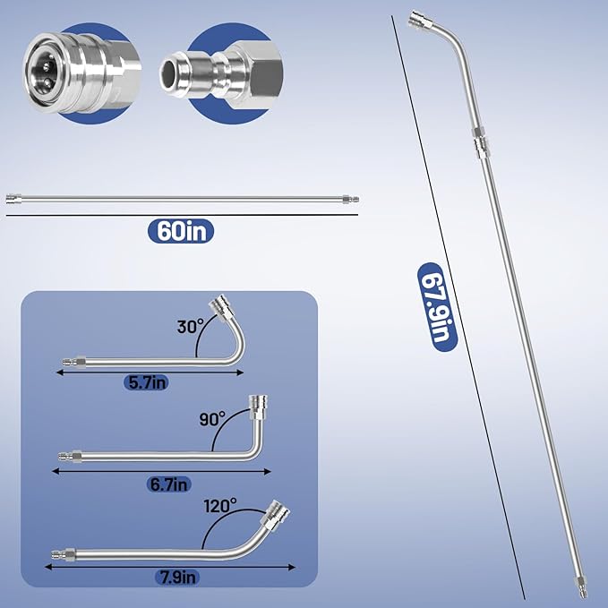 60" Pressure Washer Extension Wand,Stainless Steel Power Washer Wand Extension-Pressure Washer Accessories with 30°/90°/120°Curved Rods,6 Nozzle Tips- 1/4" Quick Connect,4000 PSI
