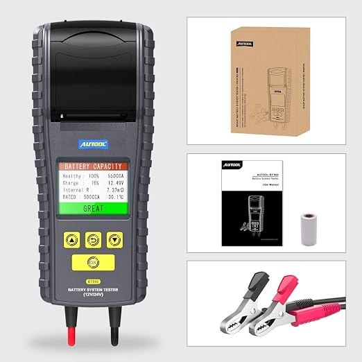BT-860 Car Battery Load Tester with Printer and Temperature Monitoring, Trucks Automotive 12V/24V 100-2000 CCA Battery Analyzer for Cranking Charging System