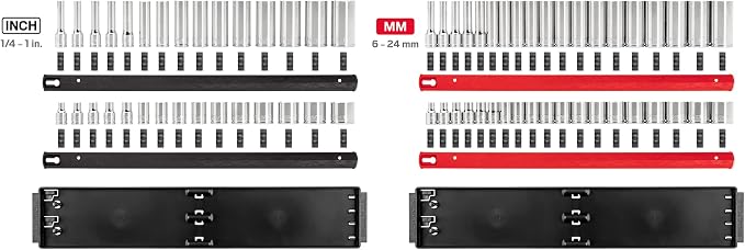 TEKTON 3/8 Inch Drive 6-Point Socket Set with Rails, 68-Piece (1/4-1 in., 6-24 mm) | SHD91220