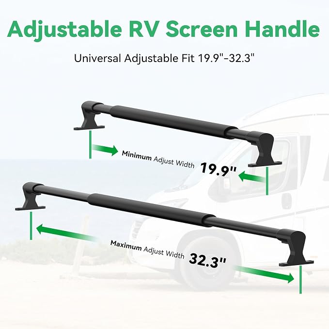 RV Screen Door Handle Grab Bar, 19.9" to 32.3" Adjustable Aluminum Camper Screen Door Crossbar, Sturdy Non-Slip Grip Ergonomic Universal Fit for Motorhome Camper Travel Trailer (Black)