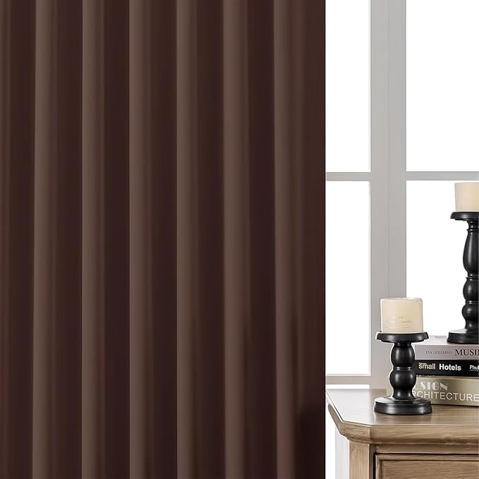 Joydeco 72 Inch Blackout Curtains for Bedroom, Thermal Insulated Black Out Curtains, Room Darkening Drapes for Living Room Window Rod Pocket Back Tab (W52 x L72 Inch, Chocolate)