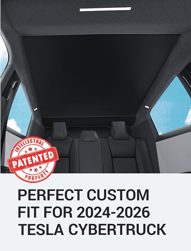 BASENOR 2026 2025 2024 Tesla Cybertruck Sunshade Roof [Nano Ice Crystal Cooling] Glass Roof Sun Shade Block UV Cover [No Gaps] Top Window Keep Cooling Foldable Sunshades Bag for Cybertruck Accessories