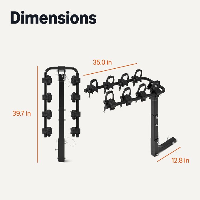 Amazon Basics 4-Bike Hitch Rack with 2" Hitch for Car, SUV and Truck, Heavy-Duty Steel Frame, Foldable, Anti-Rattle Stability, 132-Pound Capacity