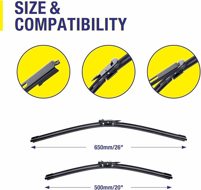 26"+20" Windshield Wiper Blades Replacement For Toyota Avalon 2012-2005 /FORD Taurus 2018-2010 /LINCOLN MKS 2016-2010,Premium All-Season Automotive Replacement Windshield Wiper Blades For My Car