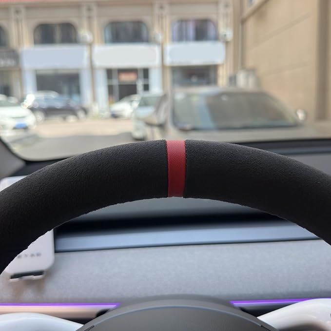 MEWANT Hand Sewn 9002 Athsuede Steering Wheel Cover for Tesla Model Y 2020-2023 Tesla Model 3 2023 Model Y Accessory