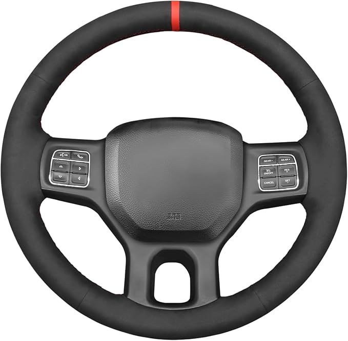 Genuine Leather Carbon Fiber Steering Wheel Cover for Dodge RAM 1500 2012-2018/1500 Classic 2019-2022/2500 3500 5500 Accessories Car OEM Custom Fit Hand Stitched Interior Parts