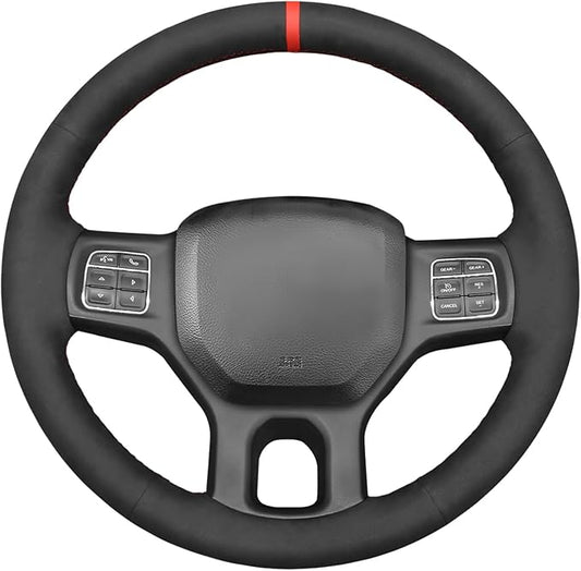Genuine Leather Carbon Fiber Steering Wheel Cover for Dodge RAM 1500 2012-2018/1500 Classic 2019-2022/2500 3500 5500 Accessories Car OEM Custom Fit Hand Stitched Interior Parts