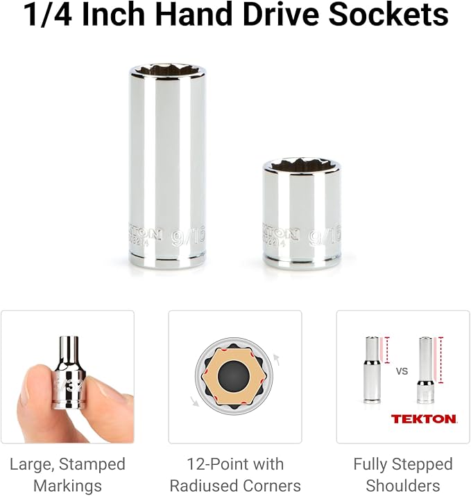 TEKTON 1/4 Inch Drive 12-Point Socket and Ratchet Set, 57-Piece | SKT03302