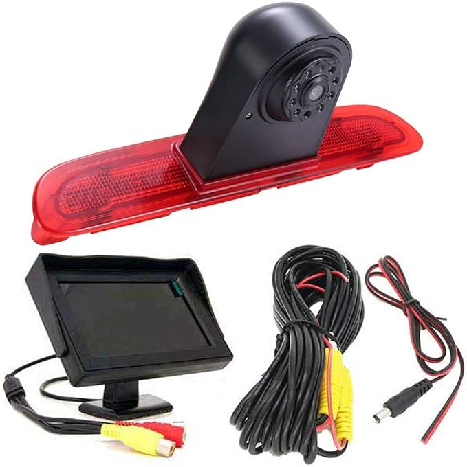 HD Brake Light Roof Rear View Reversing Camera Parking Aids with Angle Adjustable Compatible with Toyota Commuter Hiace H200 MK5 Van LWB TRH KDH Tailgate Transporter (Camera+4.3''Monitor)