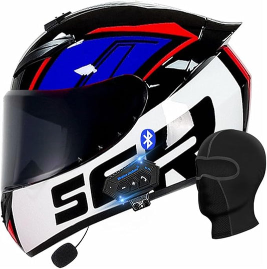 Motorcycle Bluetooth Full Face Helmet, Integrated Bluetooth Helmet, DOT/ECE Approved Full Face Flip Up Helmet, Multiple Vents Motorbike Helmet with Microphone for Adults 55-64CM