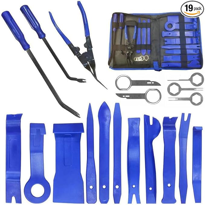 19Pcs Trim Removal Tool Set, Car Panel Door Audio Trim Removal Tool Kit for Automotive Auto Clip Pliers Fastener Remover Nylon Tool Set Vehicle Dash Radio Audio Installer with Storage Bag AUTR19NBL