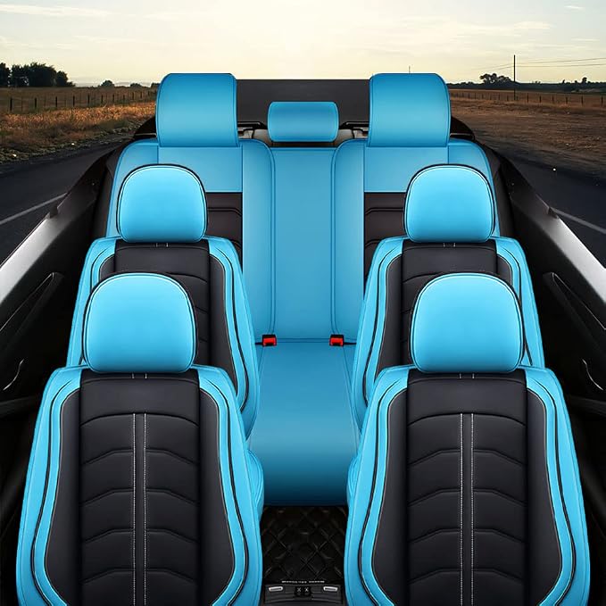 Car Seat Cover 7 Seats for Toyota Highlander 2001-2026, Durable Wear Resistant Waterproof Seat Cover, Breathable No Odor Premium Leather Vehicle Interior Accessories.(7 Standard,Black Blue)