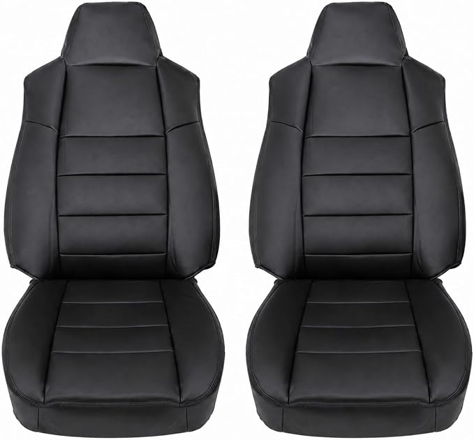 NLQR Black Driver & Passenger Side Bottom & Top Lean Back Replacement Microfiber Leather Seat Covers fit for Ford F250 F350 F450 F550 Lariat 2002 2003 2004 2005 2006 2007 Excursion 2002 2003 2004 2005