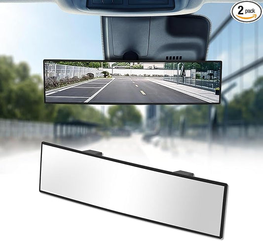 Rear View Mirror, Chrome Coat Anti-glare Panoramic Wide Angle Rearview Mirror Interior Clip-on Universal 12 Inch Convex Car Mirrors for Car SUV Trucks to Reduce Blind Spot 2 Pack