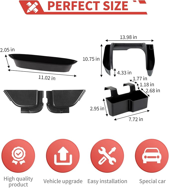 5PCS Interior Storage Fit for 2011-2018 Jeep Wrangler JK/JKU – Console Organizer, Passenger Side Grab Handle Box, Gear Tray, Front Door Net Pocket & Armrest Box Outer Storage