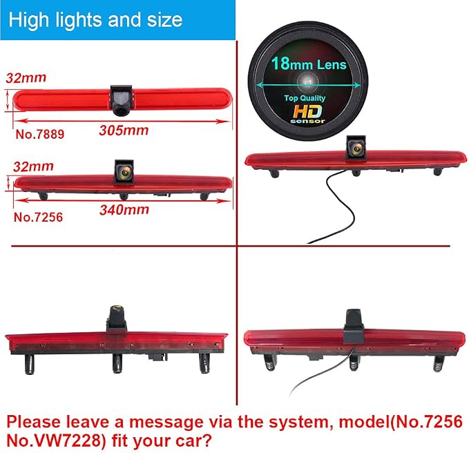 Caros HD 1280x720 Pixels 1000 TV Lines 3rd Brake Light Reversing Camera Brake lamp Parking Camera Replacement for VW T5 Bus Transporter Multivan Caravelle Business Third 3rd+4.3' Reverse Monitor