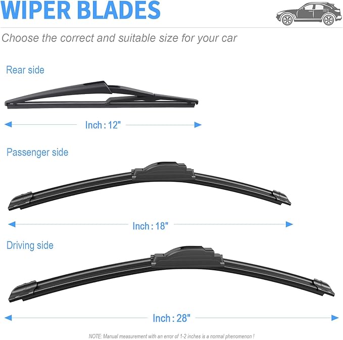 Gavimnal® 28"+18"+12" Silicone Wiper Blades Replacement For Nissan Rogue Sport 2017-2022,All-Season Front Rear Windshield Wiper Blades(Set of 3)