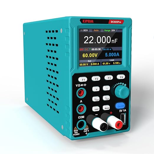 Kiprim 2-in-1 Programmable Power Supply and Multimeter (0-60 V 0-5 A) DC605Pro with Data Memory,High Precision,OCP,OVP, PC Software and USB Charging