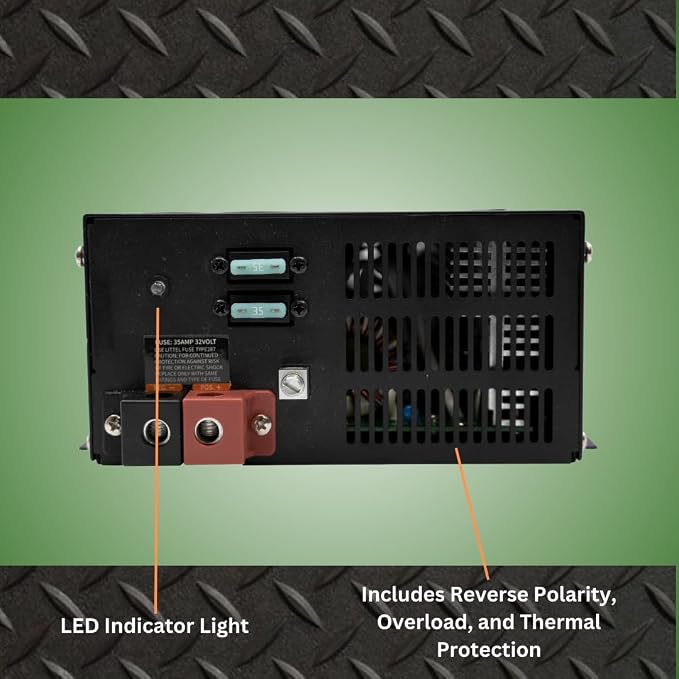 PowerMax PM3-35 Power Supply | AC-DC Converter (110/120 VAC to DC 0-12 Volt, 35 Amp) Battery Charger w/ 3-Stage Smart Charging Mode | Built-in Cooling Fan, LED Indicator Light & Lithium Compatibility