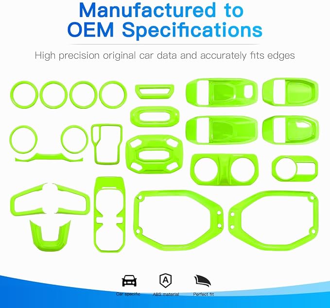 Barong for Jeep Wrangler JL JLU Gladiator JT 2018-2023 Accessories Interior Decoration Steering Wheel Gear Cup Holder Door Panel AC Air Vent Reading Light Cover 23PCS Full Set (Green)