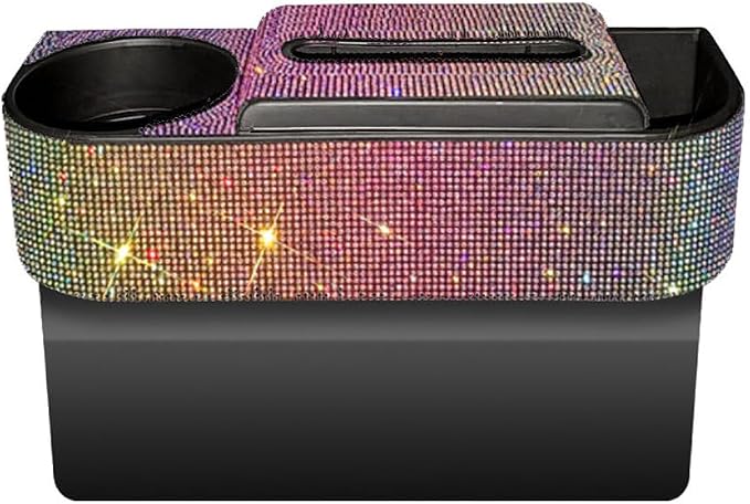 Auto Gap Filler Multifunctional Car Seat Organizer, Multi-Function Tissue Storage Box w/Cup Holder, Auto Console Side Storage Box, Multicolor Rhinestone - Multicolor