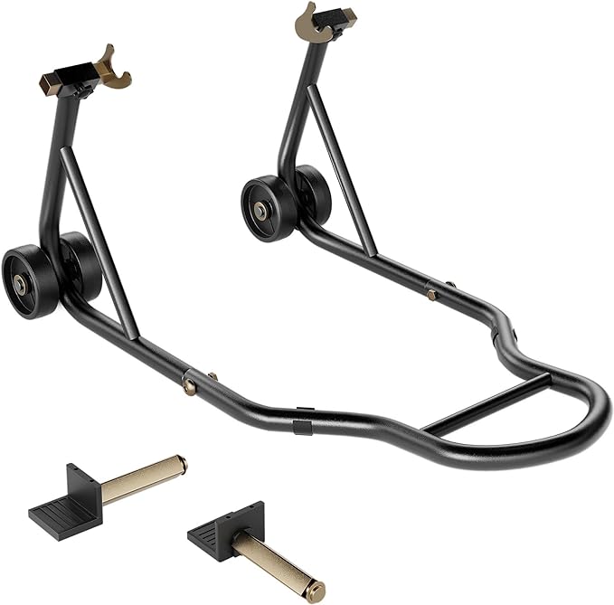 SPECSTAR Motorcycle Stand, 441 Lbs Capacity Rear Wheel Lift with U+L Adjustable Swingarm Spool, Heavy Duty Paddock Stand fit for BMW Suzuki Yamaha Honda Kawasaki, Black