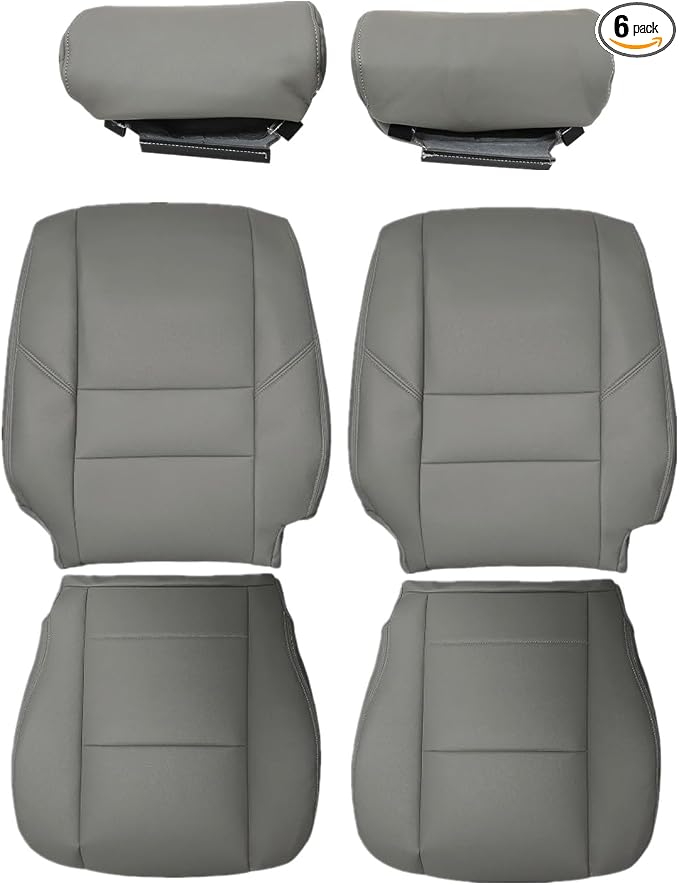 SecosAutoparts 6-Piece Front Driver & Passenger Bottom & Top & Headrest Microfiber Leather Seat Covers Replacement Compatible with Toyota Sequoia 2001-2007 & Tundra 2000-2004, Gray, Custom Fit