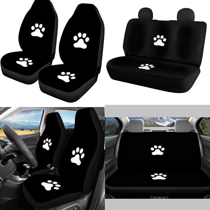 Mumeson Dog Paw Car Seat Covers Full Set with Car Seat Belt Shoulder Pads Non-Slip Steering Wheel Cover Armrest Cushion for Car Full Set of 8 Pieces Decor