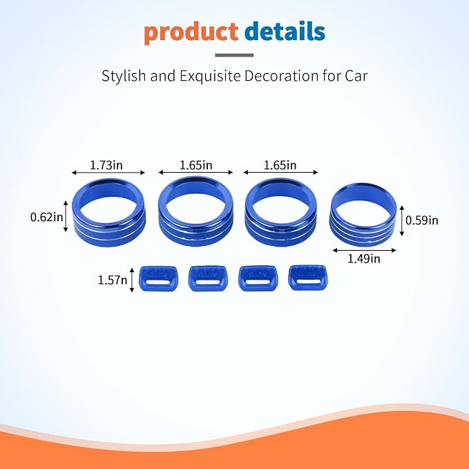 JeCar for Jeep Wrangler JL & Gladiator JT Window Switch Button Knob Cover Trim Kit, Blue Aluminum Interior Decoration Accessories (2018–2024 2025+), 8pcs